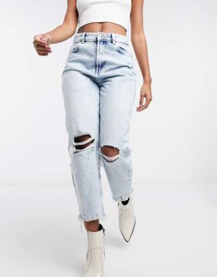 blue ripped mum jeans