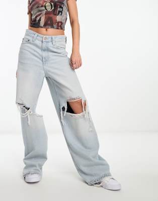 Bershka denim cargo pants in light blue