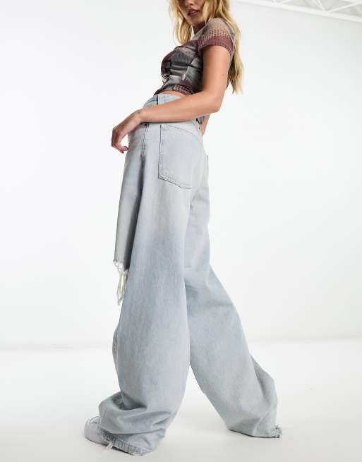 Topshop wide leg jogger with leg rip in grey