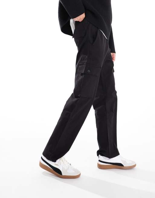 Bershka – Ripstop-Cargohose in Schwarz mit weitem Schnitt