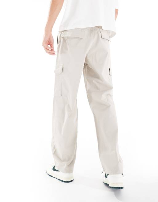 Bershka ripstop wide leg cargo in sand, 3 of 5