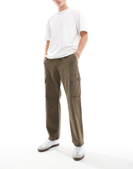 Bershka ripstop wide leg cargos in brown