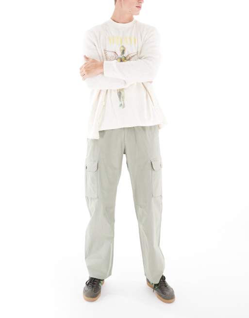 Bershka ripstop wide leg cargos in khaki