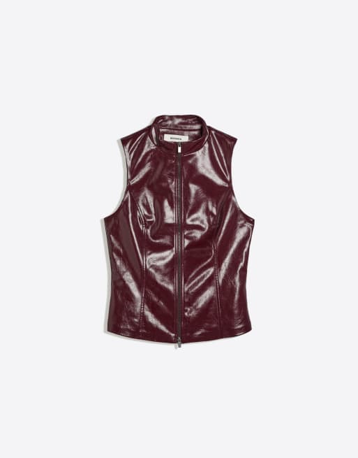 Bershka ærmeløs højhalset top i læderlook, sort, 6 af 6