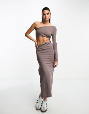 Bershka one shoulder cut out midi dress in taupe - ASOS Price Checker