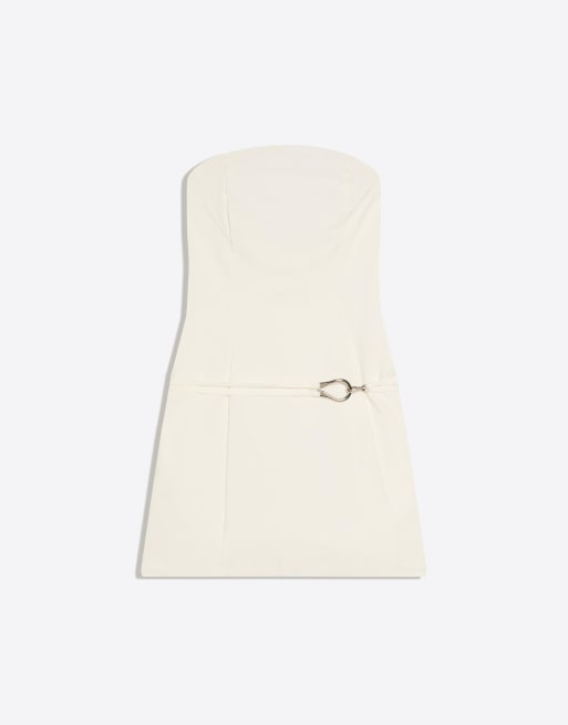 Bershka - Robe bandeau courte - Blanc, 3 de 4
