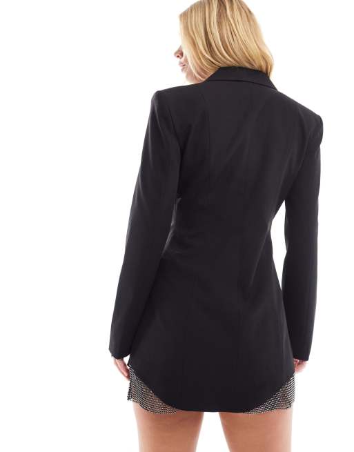 Bershka Robe blazer courte a decoupe au dos et bord cotte de maille Noir