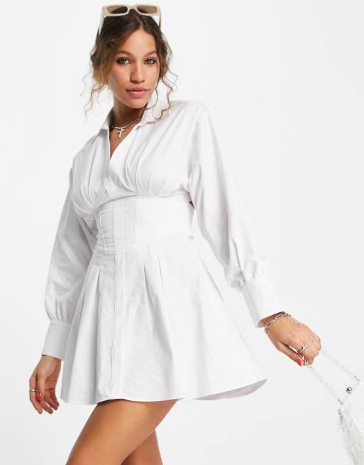 Bershka Robe chemise avec la age au dos Blanc ASOS