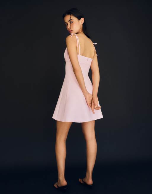 Bershka - Robe courte à bretelles ruban - Rose, 3 de 5