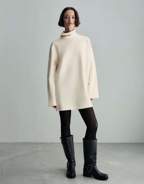 Bershka - Robe courte à manches amples - Écru - view 1