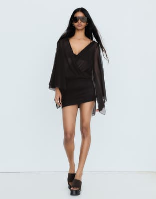 Robe courte à manches cape - Noir XS