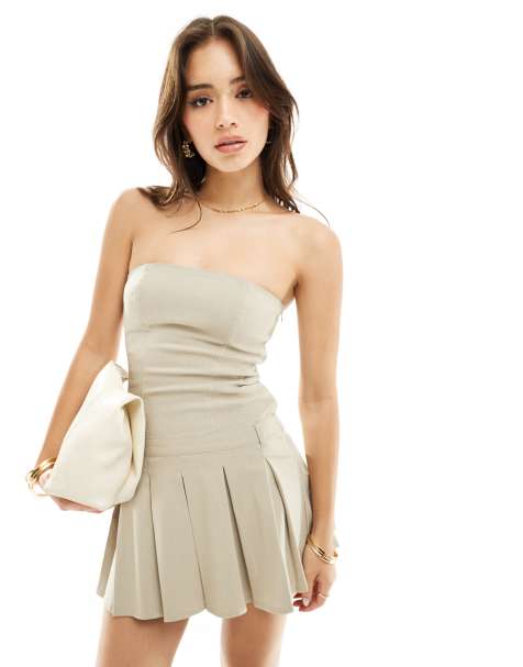 Bershka - Robe courte ajustée à encolure bandeau - Sable - view 1
