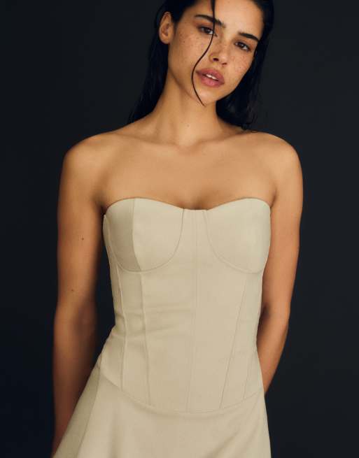 Bershka robe courte bandeau beige, 4 de 5