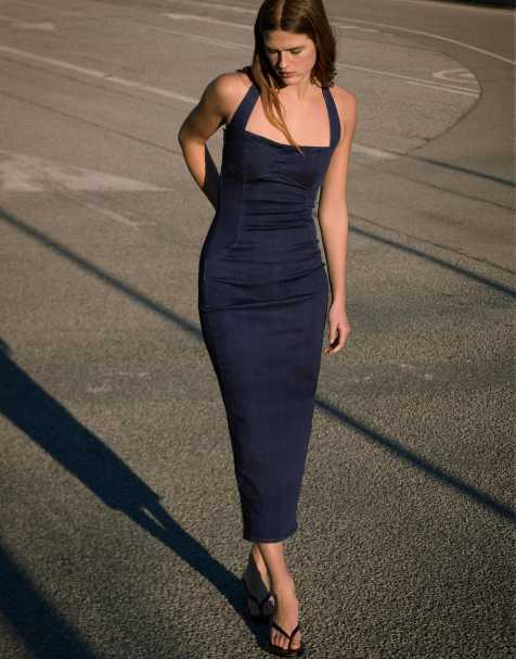 Bershka - Robe courte en denim - Bleu - view 1