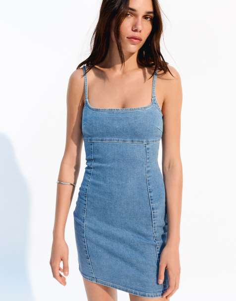 Bershka - Robe courte en jean - Bleu clair - view 1