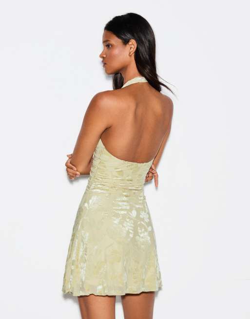 Bershka robe dos nu en tulle floqué verte, 3 de 5