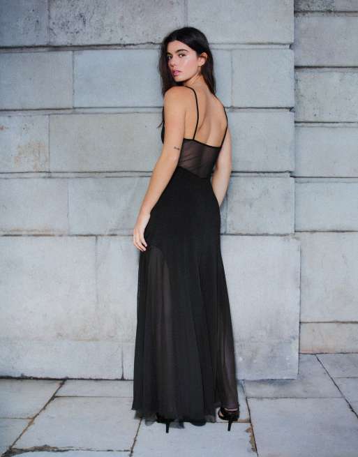 Bershka robe longue à bretelles combinées noire, 3 de 5