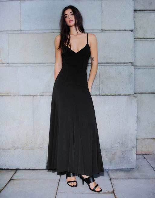 Bershka robe longue à bretelles combinées noire, 4 de 5