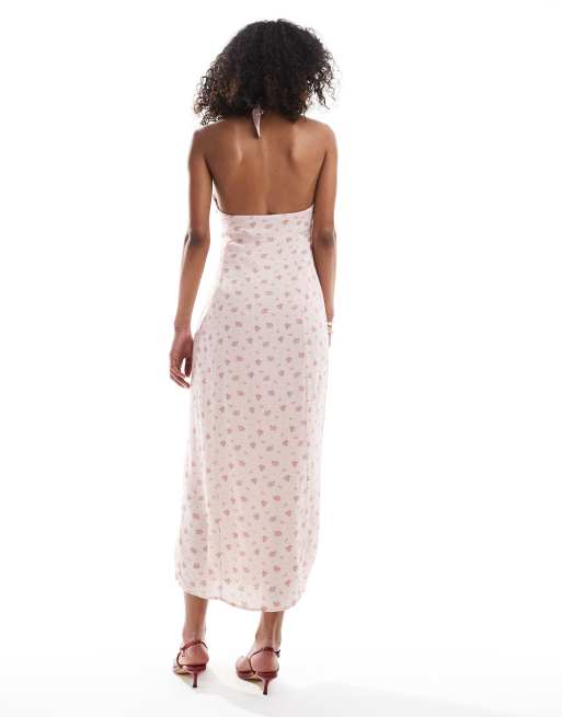Bershka - Robe longue à dos nu et imprimé fleuri - Rose, 4 de 4