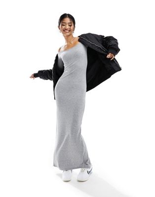 Bershka off the shoulder long sleeve shaping maxi dress in grey - ASOS Price Checker