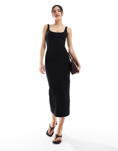 Bershka - Robe longueur mollet à encolure dégagée - Noir - view 1