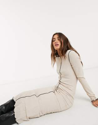 bershka jersey t shirt dress in khaki