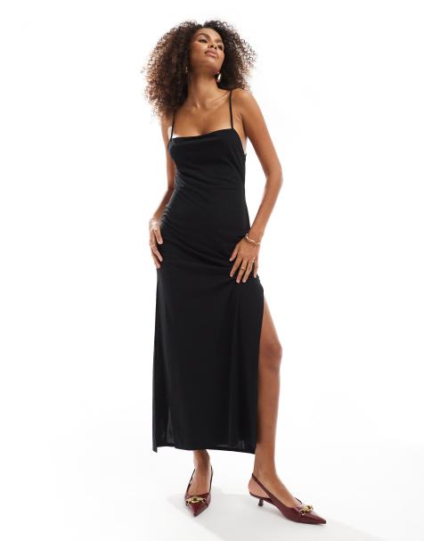Bershka - Robe mi-longue à bretelles - Noir - view 1