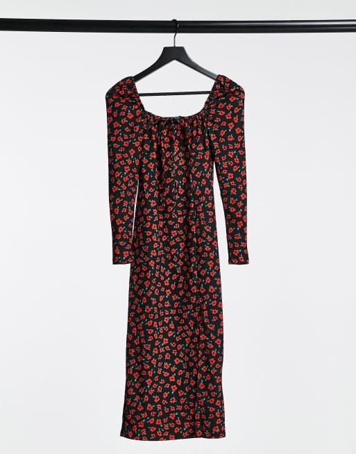 Bershka - Robe mi-longue à encolure carrée et imprimé ...