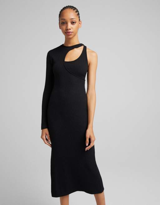 Bershka - Robe mi-longue c?�tel?�e asym?�trique - Noir | ASOS
