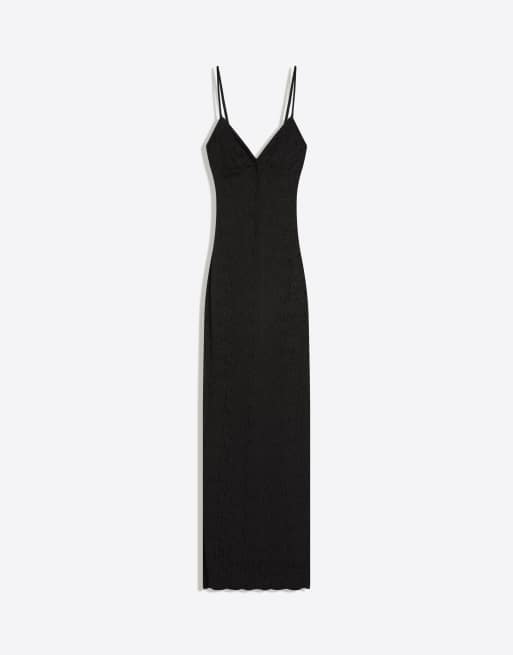 Bershka - Robe mi-longue en dentelle à bretelles fines - Noir, 5 de 6