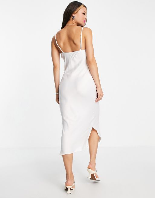 Bershka Robe mi longue en satin Blanc