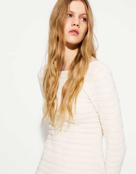 Bershka - Robe mi-longue texturée - Crème - view 1