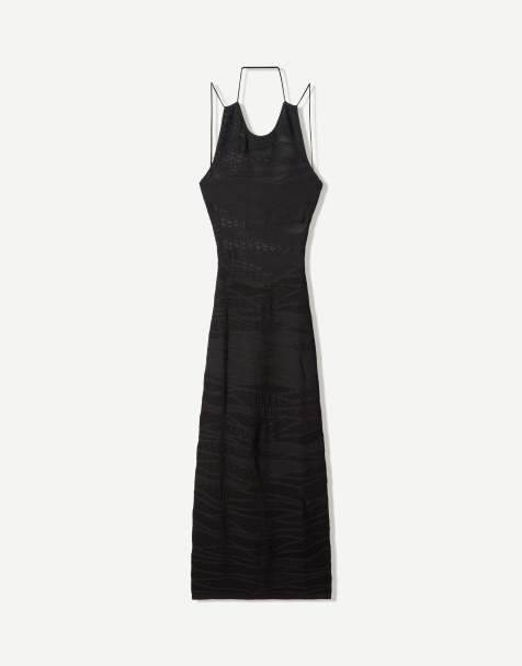 Bershka - Robe mi-longue texturée - Noir - view 1