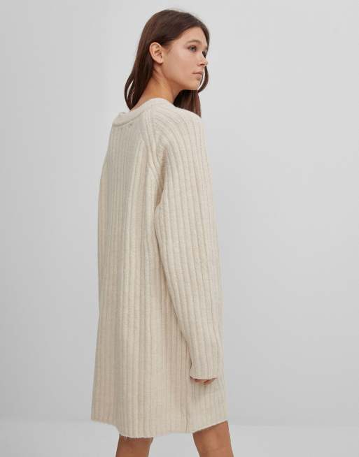 Bershka Robe pull courte en maille Ecru