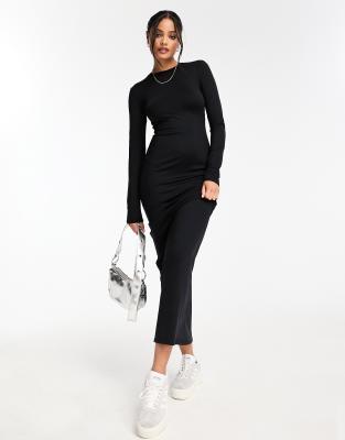 Bershka long sleeve open back shaping maxi dress in black - ASOS Price Checker