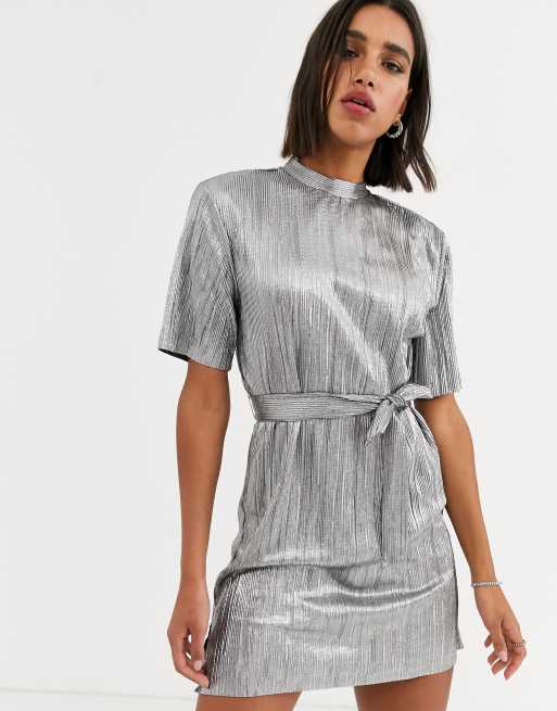 Bershka Robe t shirt avec lien Argent