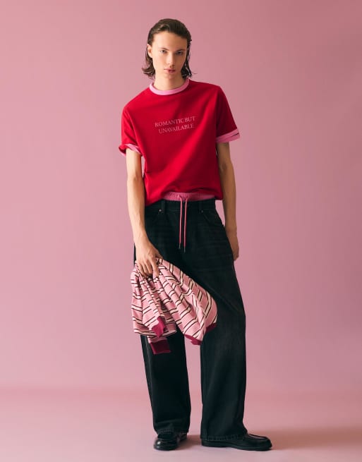 Bershka – Röd t-shirt med korta ärmar och kontrastfärgat tryck, 3 av 4