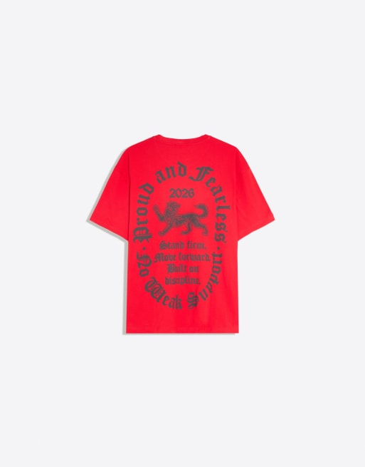 Bershka – Röd t-shirt med korta ärmar och tryck, 6 av 6