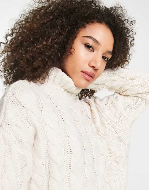 White Knit Jumper Turtle Neck Crop