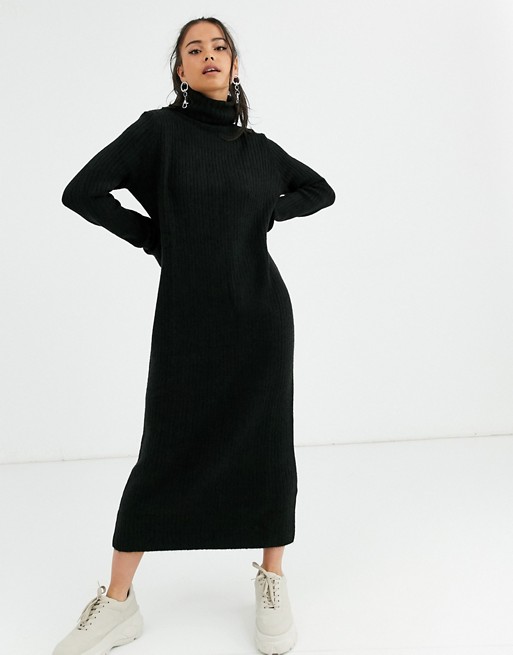 Bershka roll neck jumper dress in black