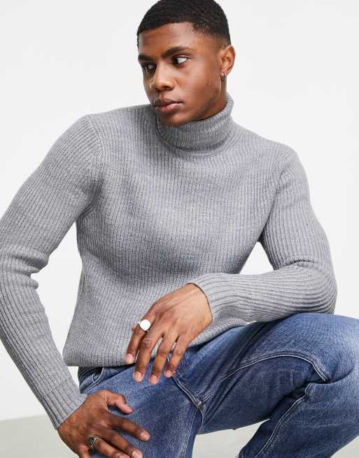 Bershka roll neck jumper in grey