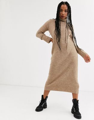 Bershka roll neck sweater dress in camel-Beige - Bershka online sale ...