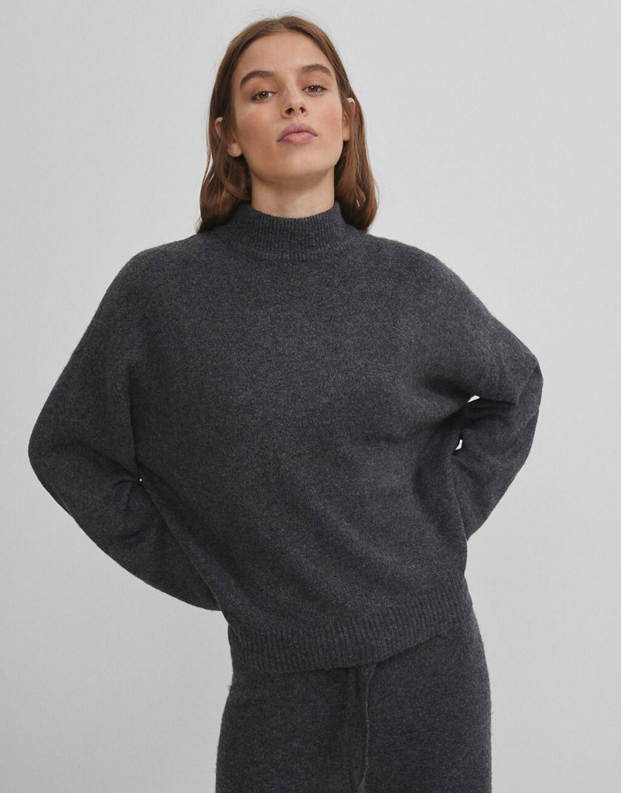 Bershka roll neck sweater in dark gray-Grey