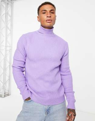 Bershka roll neck sweater in lilac-Purple