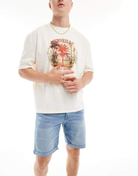 Bershka roll up denim short in light blue - view 1