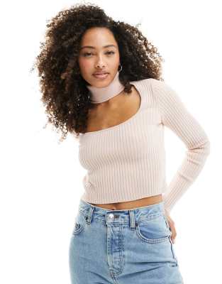 Bershka - Rollkragenpullover in Blassrosa mit Rollkragen im Choker-Stil