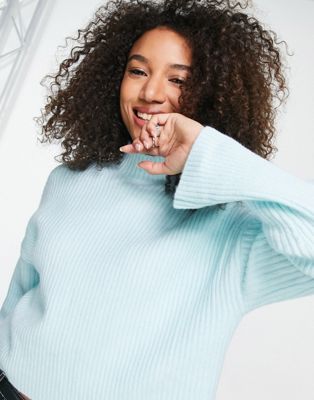 Bershka rollneck knitted jumper in turquoise | ASOS