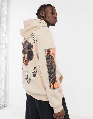 Bershka Roman Back Print Hoodie In Stone Modesens