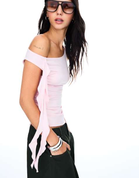 Bershka – Rosa, ärmlös t-shirt med knytdetalj - view 1