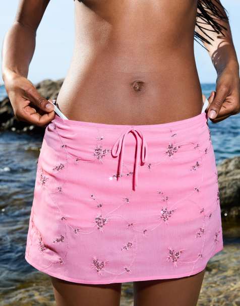 Bershka – Rosa, broderad minikjol - view 1